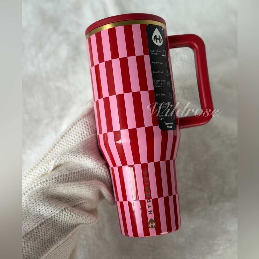 HydroJug BE MINE pink red tile checker print 32 OZ Traveler Valentines Day NWT